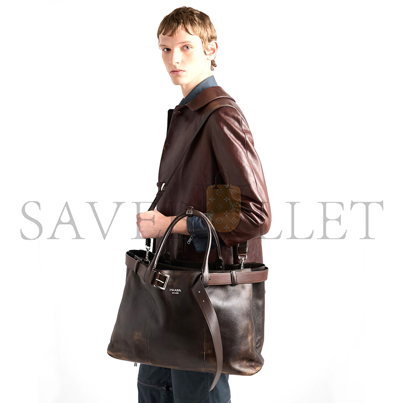 Pra*a buckle nappa leather bag with belt 2vg126 (48*34*18cm)